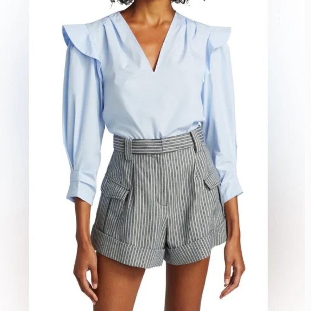 Derek Lam Crosby 10 Oona V-neck Ruffle Blouse